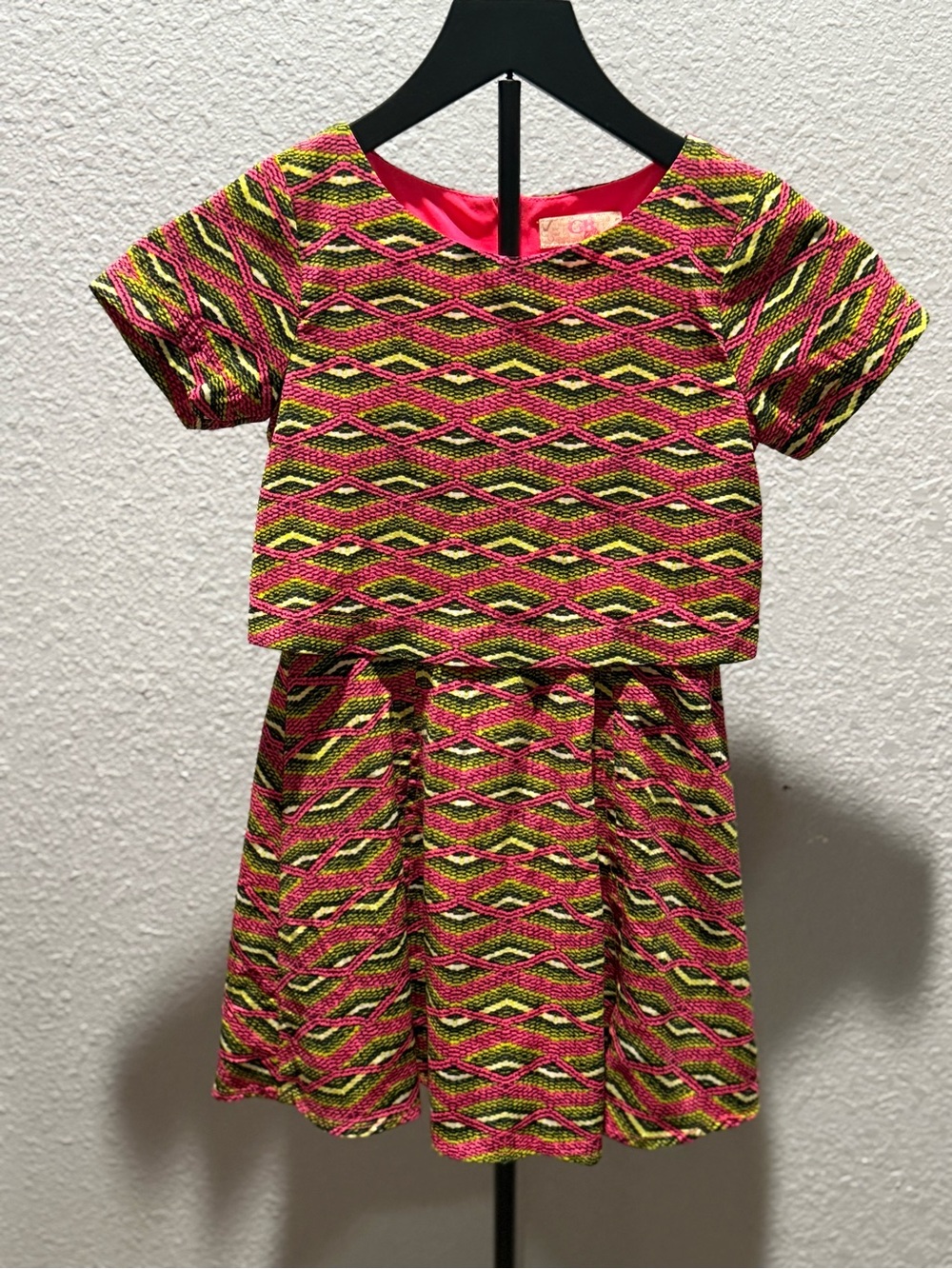 GB girls Pink & Green Patterned Short Sleeve Dress